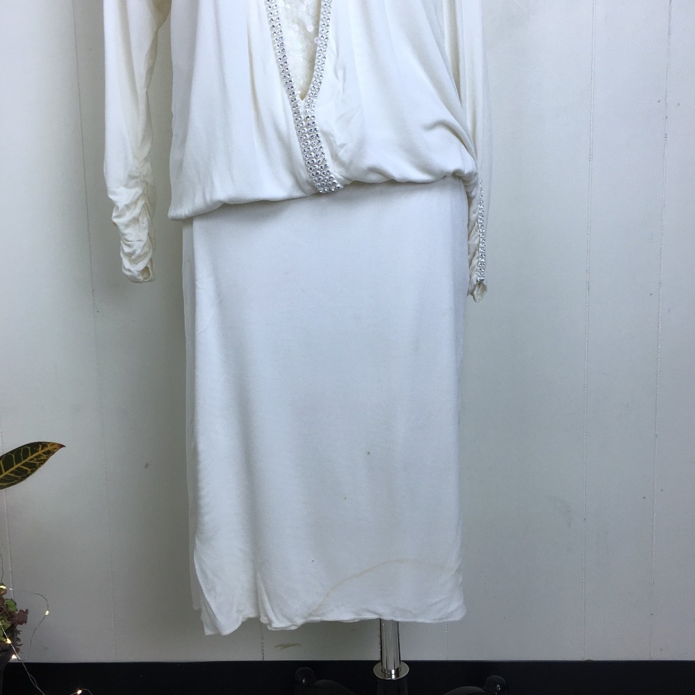 Vintage Rhinestone & Sequin White Dress - Picture 3 of 8